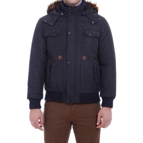 Hooded Navy Blue Quilted Jacket