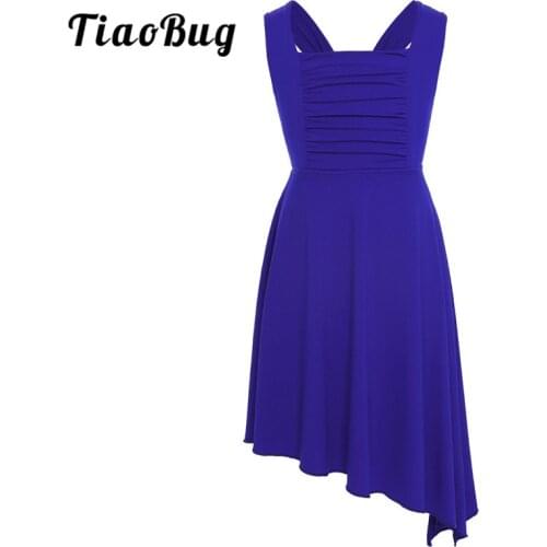 TiaoBug Kids Teens Stage Lyrical Dance Costume Ballet Tutu Ballroom Dress Girls Criss-cross Back Ballet Gymnastics Leotard Dress