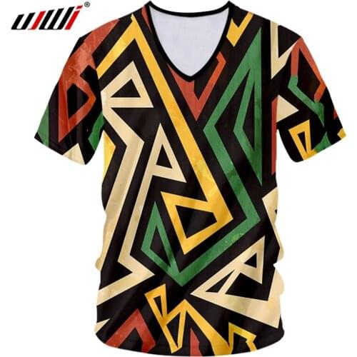 UJWI 3D New Printed Small Dinosaur Stitching Geometric V-T-shirt Fashion Street Style Mens Tee Summer Short-sleeved Shirt S-6XL
