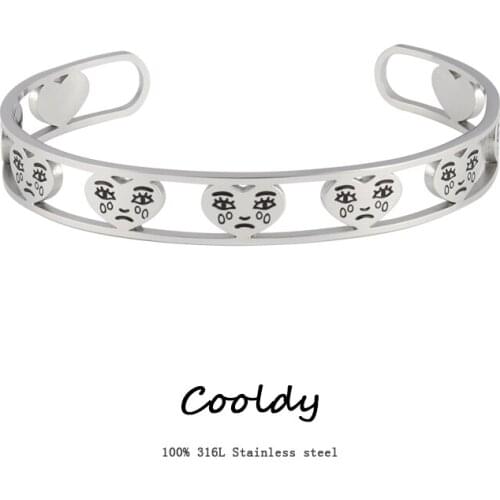 Stainless Steel Bracelets For Women Smile Cryin Face Bangle Bracelet Roman Numeral Bracelet Geometric Open Cuff Bracelet Jewelry