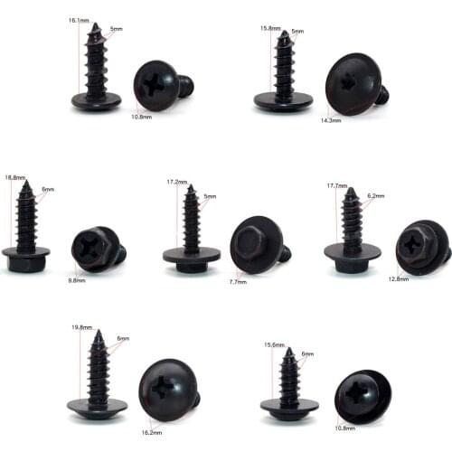 10pcs 6mm Hex Screw 5mm Torx Screw Car Fender Bumper Cross Head Screw Washer M5 M6 Black Self-tapping Screws for Benz BMW Toyota