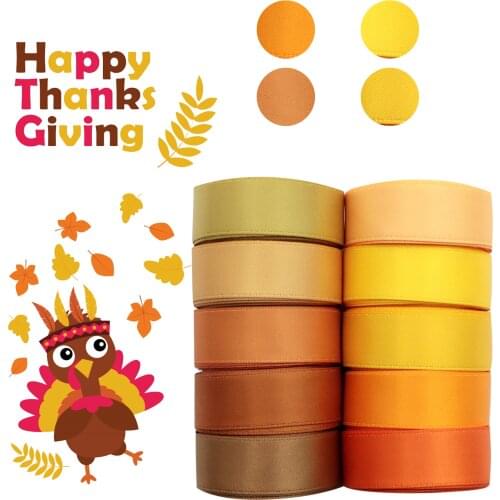 16mm Thanksgiving Day Series Plain Satin Ribbon Set Bow-knot DIY Wrapping/Party/Art Sewing Crafts Home Packing Gift,1Yc16921