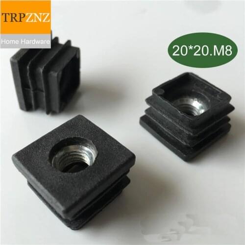 20*20mm*M8,Black Square tube plug, With screws, adjustable,plastic plug,Non-slip, Table chair foot pad, Furniture foot support