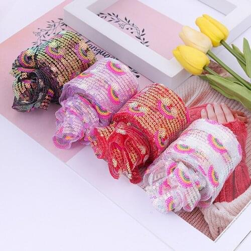 5 meters/lot Rainbow Sequins Embroidered Organza Ribbon for DIY Headwear Accessories Gift Bouquet Bow Packaging Clothes Trims