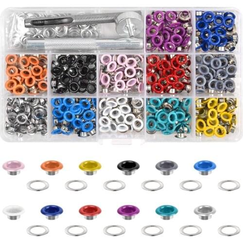 540pcs 5mm 12 Colors Metal Eyelets Prong Snap Button Grommets Fasteners Kit for DIY Clothing Shoes Bag Leather Crafts Box