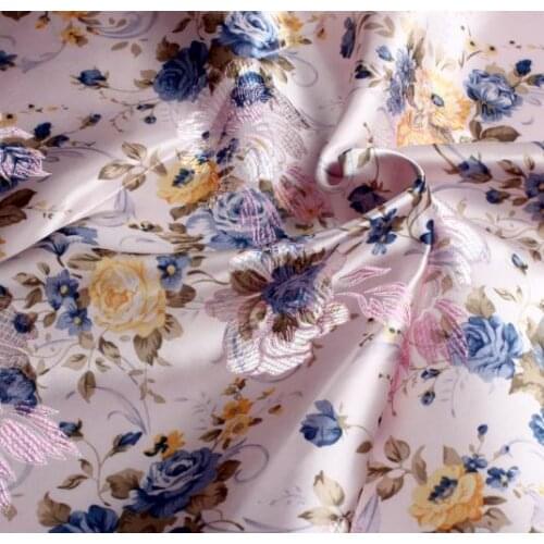 70cm*100cm High-grade fabric cheongsam clothing costume dress clothing fabric silk satin brocade Metallic Boutique Blue Peony