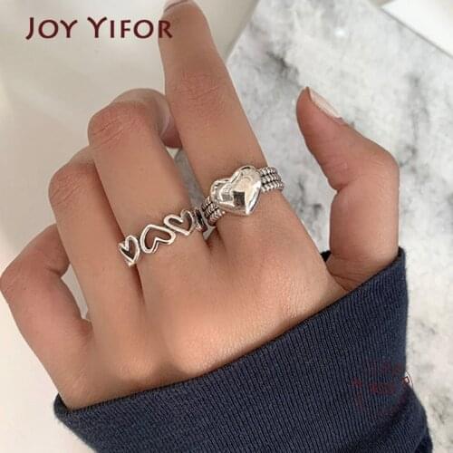 925 Sterling Silver LOVE Heart Rings For Women Couples New Fashion Vintage Punk Hollow Geometric Party Jewelry Gifts
