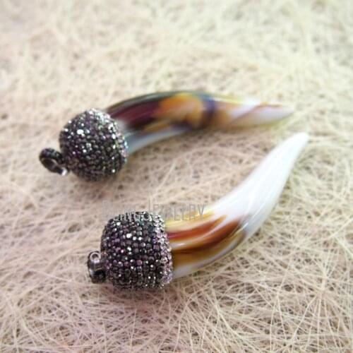 MU150907839 Big Brown Stripped Horn Pendant with Pave Gunmetal and Clear Rhinestone