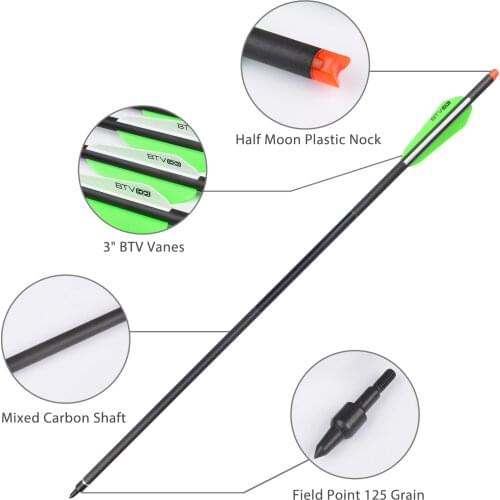 20" 22" Carbon Crossbow Bolts Arrows 8.8mm 125 Grain Screw Field Point 3" BTV Vane Archery Bow Outdoor Hunting Free Shipping