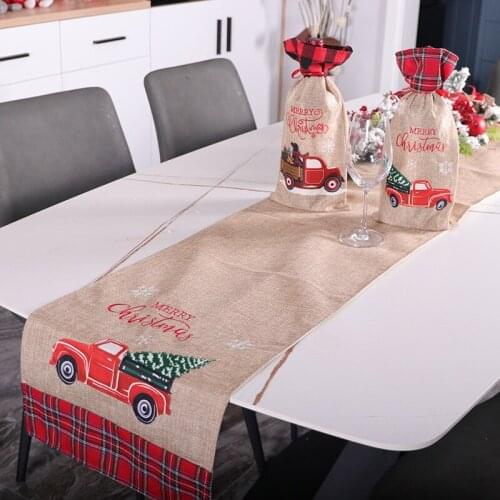 34*180Cm New Year Party Dinner Table Cover Cotton Linen Car Tree Printed Christmas Table Runners Tablecloth Decoration Party