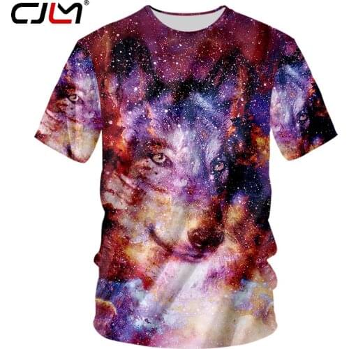 CJLM Summer Man New Animal T Shirt 3D Printed Beautiful Starry Sky Wolf Colorful Leisure Oversaight 5XL O Neck Tshirt