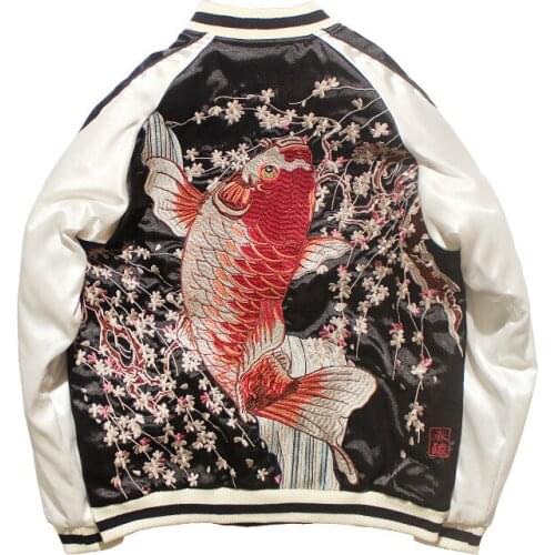 2019 Spring Autumn New Women and Men Cyprinoid Embroidered Yokosuka Baseball Coat Big Size Long Sleeve Jackets Coats