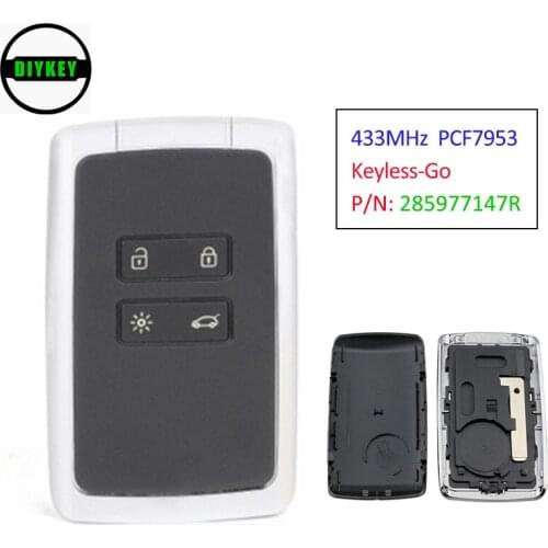 DIYKEY Keyless-Go Smart Remote Key Fob 433MHz PCF7953 for Renault Espace 5, Megane 4, Talisman 2016 - 2019 P/N: 285977147R