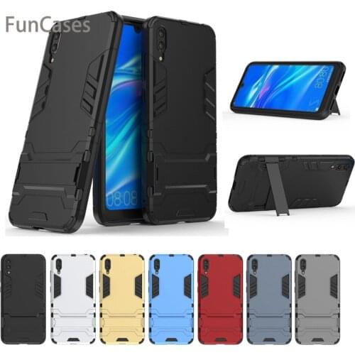 For Huawei Y7 Pro 2019 Case Cover Luxury Iron Man Stand Case Hard Armor+Soft Silicone TPU Cover for Huawei Y7 Pro 2019 Hwawei