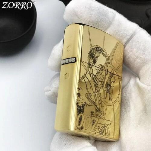 Zorro Kerosene Lighter Pure Copper Shell Brass Carving Classic Character Pattern Men Gift Collection Outside Ignition Tool