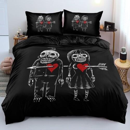 3D Quilt Covers Duvet Cover Sets Pillow Shames Set Black Bedclothes Full King Queen Double Size Custom Design Skull Bed Linens