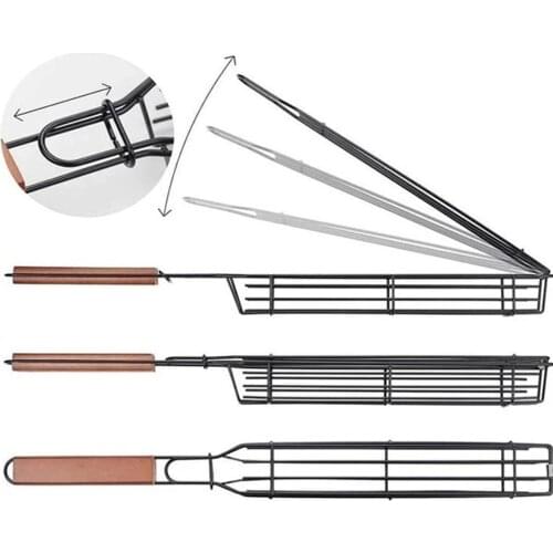 Barbecue Grilling Basket Vegetable With Long Handle DIY Flexible Non Stick Outdoor Barbecue Tool Portable Mesh BBQ Basket
