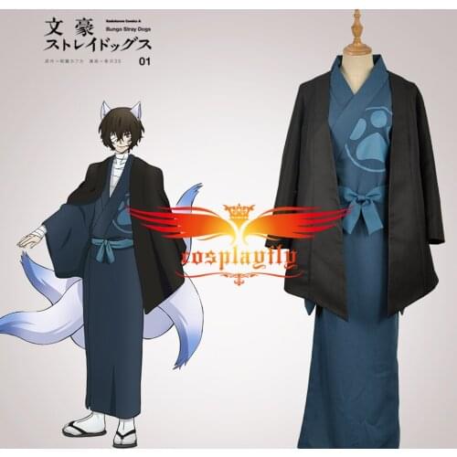 Anime Bungo Stray Dogs Youkai Dazai Osamu Cosplay Costume Outfit for Women Men Japanese Kimono Jacket Adult Plush Ears Halloween