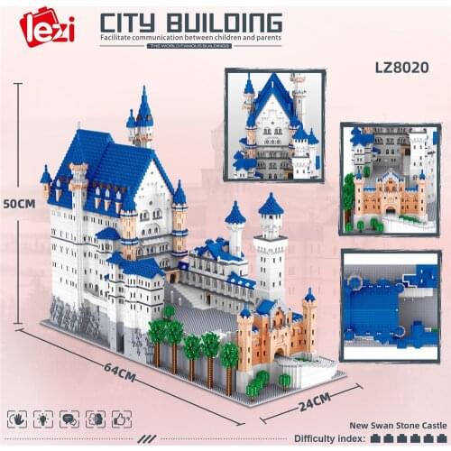 Lezi LZ8020 World Famous Architecture Model Set New Swan Stone Castle Micro Mini Blocks Germany Building DIY Block 11810pcs Toys