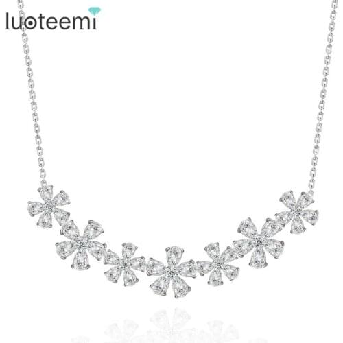 LUOTEEMI New Fashion Statement Necklace Bright AAA Cubic Zirconia Flower Choker Necklace Weddding Jewelry for Women Wholesale
