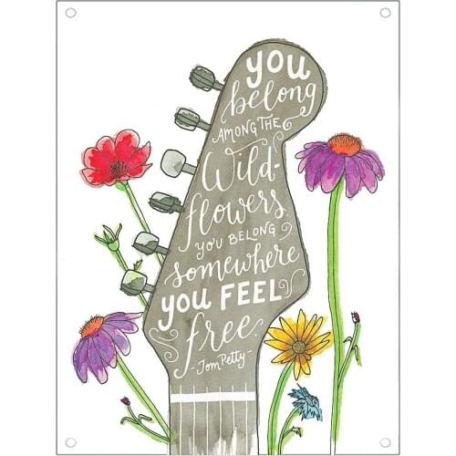 Metal Sign Guitar Wild Flower Rock Song Poster Art Abstract Drawing Home Bedroom Living Room Decoration Retro Art Metal Sign