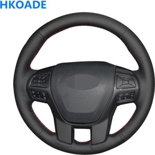 DIY Hand-stitched Black Soft Genuine Leather Car Accessories Steering Wheel Cover For Ford Ranger 2016-2019 Everest 2016-2019