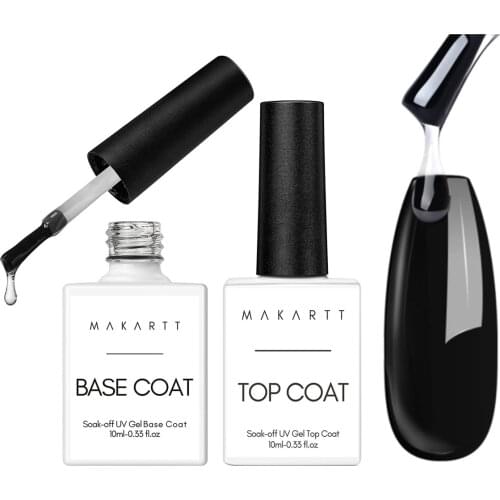 Makartt No Wipe Base and Top Coat Kit 2pcs 10ml Soak Off Nail Gel Base Top Coat Polish Manicure Pedicure Set