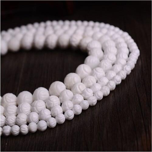 Natural White Lotus Carving Tridacna Shell Stone Buddha Prayer 6/8/10 /12/14 mm Beads For Jewelry Making DIY Bracelet