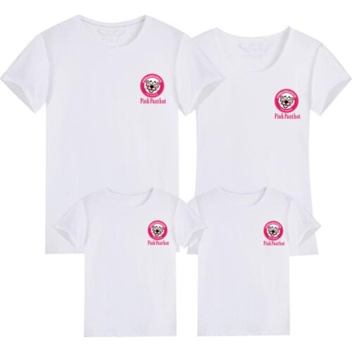 New Summer Family Pink Pantbot T-shirts Cotton Cute Printed Children Short Sleeve Casual Base Baby And Parents Clothes Harajuku