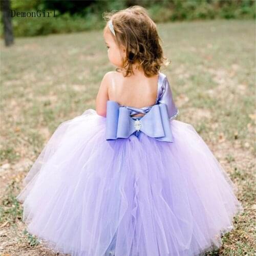 New Lavender Baby Girl Dresses Puffy Tulle Party Dresses First Birthday Gown for Kids Big Bow