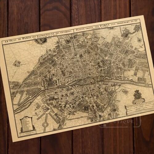 Le Plan De Paris Ses Faubourgs Platte Map Classic Vintage Retro Kraft Decorative Poster Maps Home Bar Posters Decor Wall Canvas