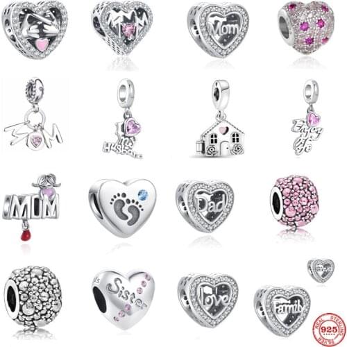 New 925 Sterling Silver Family Pendant Mom Dad Charm Forever Love Bead Suitable For Original Pandora Bracelet Lady Jewelry Gift