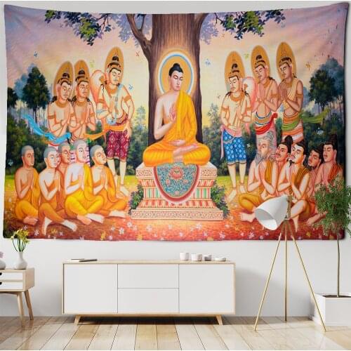Religious Buddha Tapestry Wall Hanging Bohemian Style Hippie Ancient Colorful Mysterious Indian Portrait Living Room Decor
