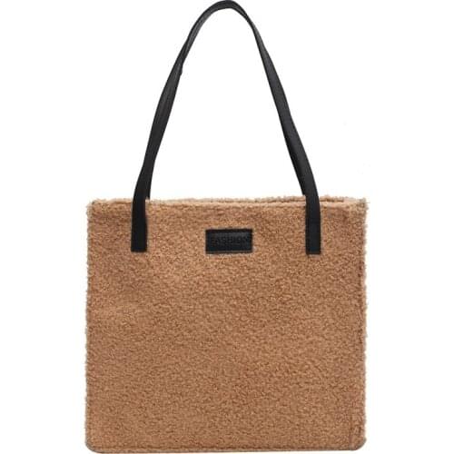 Fashion High capacity Tote Bag Lambs Woolen Women Shoulder Bag Winter plush Handbag