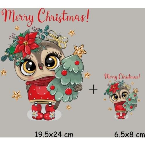 Merry Christmas Patches Set DIY Heat Transfer Stickers Thermal Patches Cartoon Owls Diy Washable T-Shirt Jeans Decoration