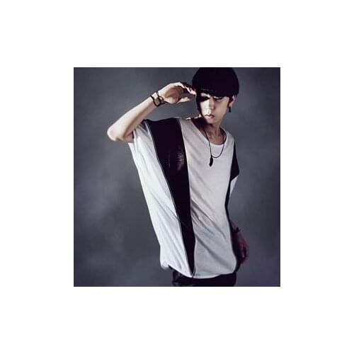 S-3XL ! 2016 Mens clothing Personality zipper color block decoration two ways batwing shirt loose plus size Singer costumes