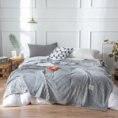 Super Soft Solid Stripe Throw Winter Warm Flannel Fleece Blanket Cover Home Decor Sheet Bedspread Sofa Towel For Living Room