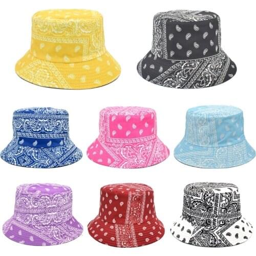 Unisex Boho Vintage Paisley Floral Print Bucket Hat Reversible Double Sided Harajuku Wide Brim Sunscreen Fisherman Cap