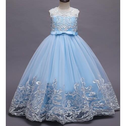 Champagne sequin embroidery Teenagers Kids Girls Wedding Long Girl Dress Formal Princess Party Pageant Dress summer Baby dress