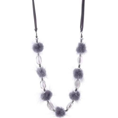 Top Quality Mink Hair Ball Necklaces Luxury Crystal Long Hand Made Statement Necklace for Women Fashion Jewelry 2 Colors