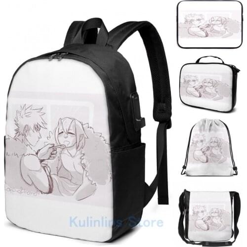 Funny Graphic print KiriBaku Take care of your dragon USB Charge Backpack men School bags Women bag Travel laptop bag