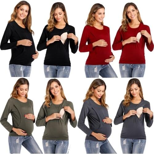 Womens Maternity Long Sleeve Layered Nursing Tops T-shirt For Pregnancy Breastfeeding Maternity Tops ropa de mujer tshirt tee