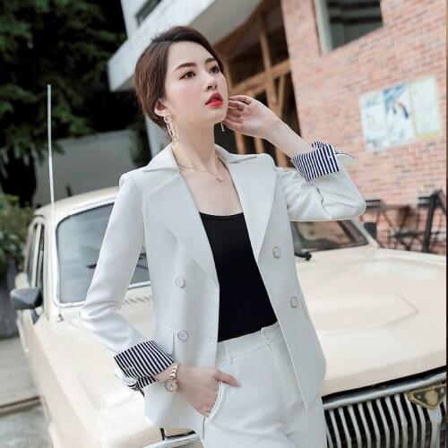 Ladies suits autumn and winter new fashion double-breasted suit jacket slim trousers temperament womens two-piece suit