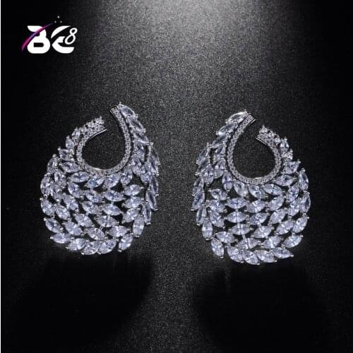 Be 8 Hot Sale Leaf Shaped Statement Earring AAA Cubic Zirconia Crystal Stud Earrings for Women Earring Fashion Jewelry E809
