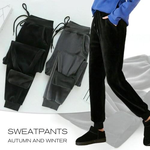 Autumn Winter Thick Women High Waist Casual Gold Velvet Pants Ladys Thickened Wool Pants Elastic Lace-up Long Trousers