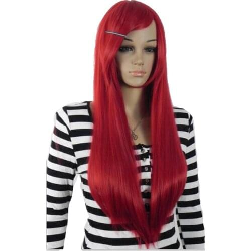 StrongBeauty Womens Wigs Cosplay Party Side Bang Long Silky Straight Hair Read, pink Full Synthetic Hair Wig 7 Color