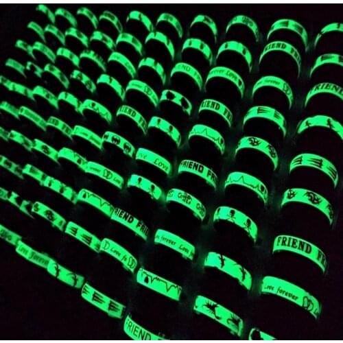 Bulk lots 100pcs Wholesale Multi-Styles Mix Unisex Stainless Steel Luminous Ring Party Accessories