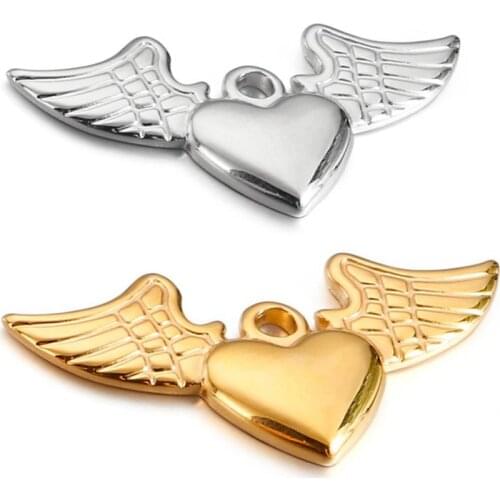 40*20MM Champagne Gold Color Plated Stainless Steel Heart Wings Charms High Quality Diy Jewelry Accessories