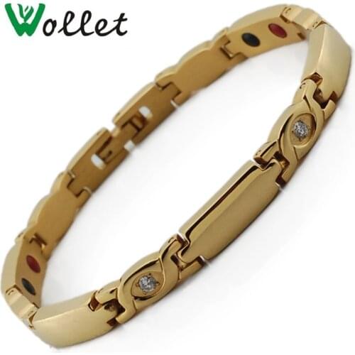 Wollet Jewelry Health Care Healing Energy CZ Stone Stainless Steel Bracelet for Women Gold Color 5 in 1 or 2 in 1 or All Magnets