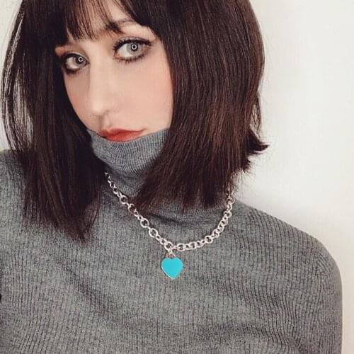 Personality Necklace Womens 925 Sterling Silver Enamel Heart Charm Chain Lobster Clasp High-End Womens Jewelry Birthday Gift